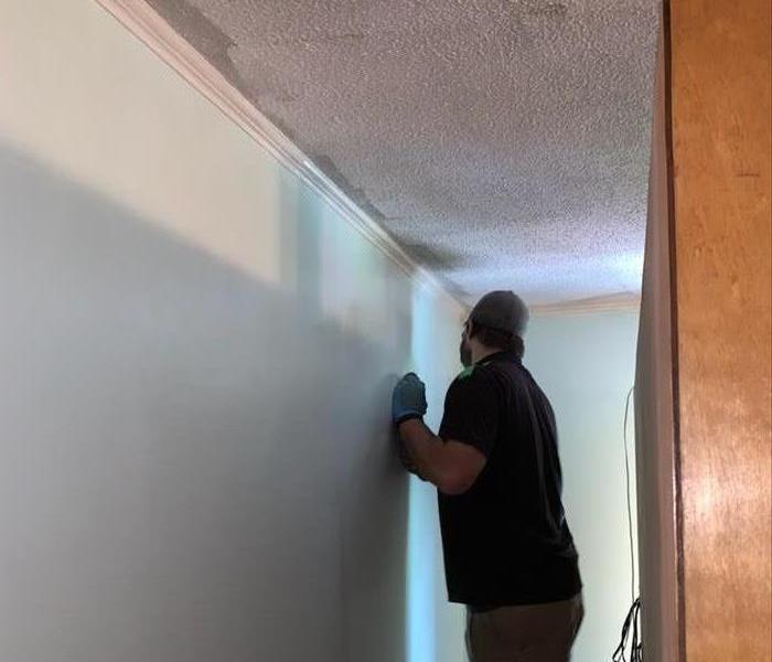 Soot removal in a hallway after a kitchen grease fire in Newberry, SC